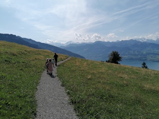 Beautiful walk Aeschlenallmend, view of Eiger Mönch and Jungfrau