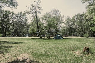 Cette pelouse est à votre disposition pour planter votre tente où vous le souhaitez.
