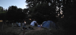 in the evening, on the camp