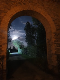 The entrance to the camp in the moonlight