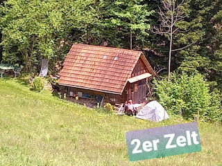 Tent site and Schürli are not rented at the same time. You are alone. (Or at the same time for families, 2-person tent).